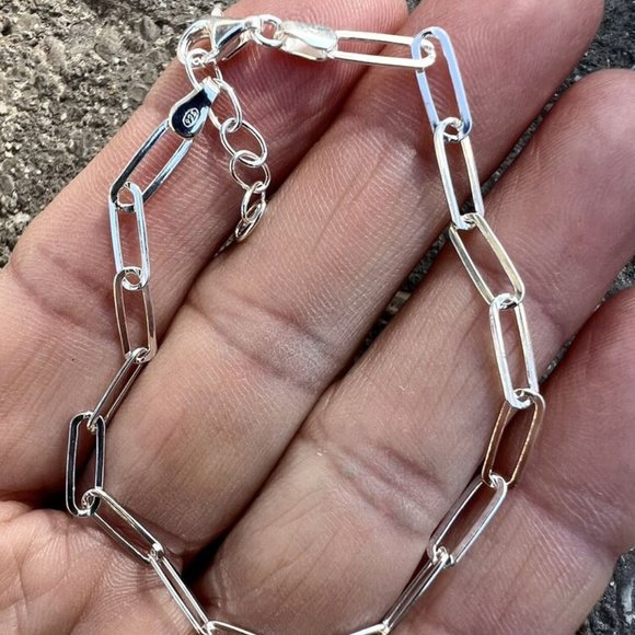 SUNDANCE $128 NEW 7-8" Adj. Sterling Silver Italy 925 Paperclip Link Bracelet - Picture 3 of 9